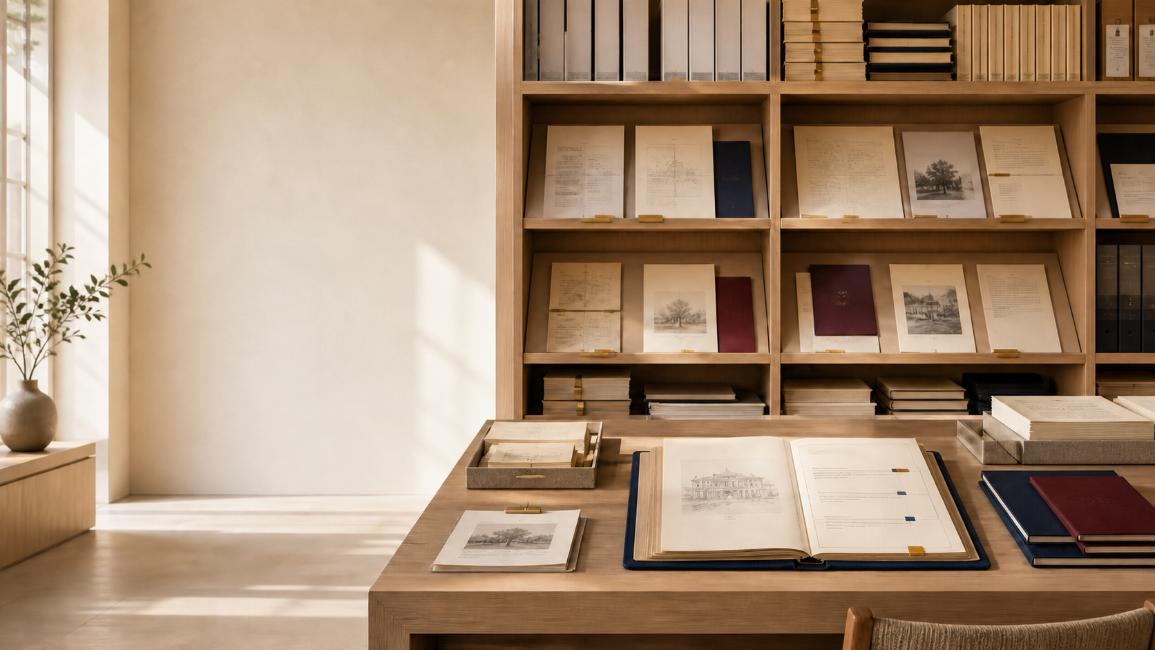 A private reading room where cited source paths converge on one open evidence folio